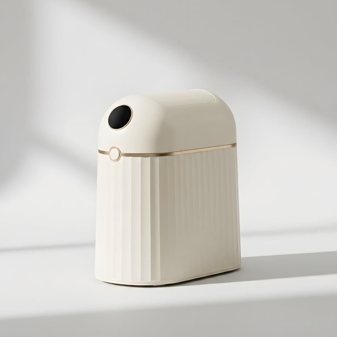 Nørbin Mini 10L smart trash bin cream - compact touchless automatic waste bin with textured design