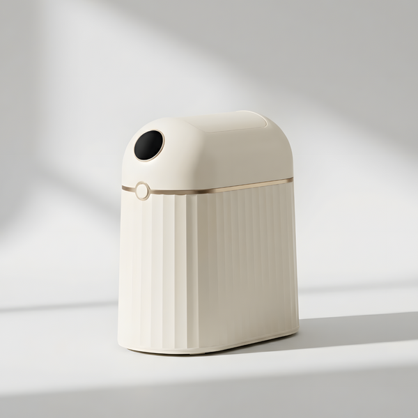 Nørbin Mini 10L smart trash bin cream - compact touchless automatic waste bin with textured design