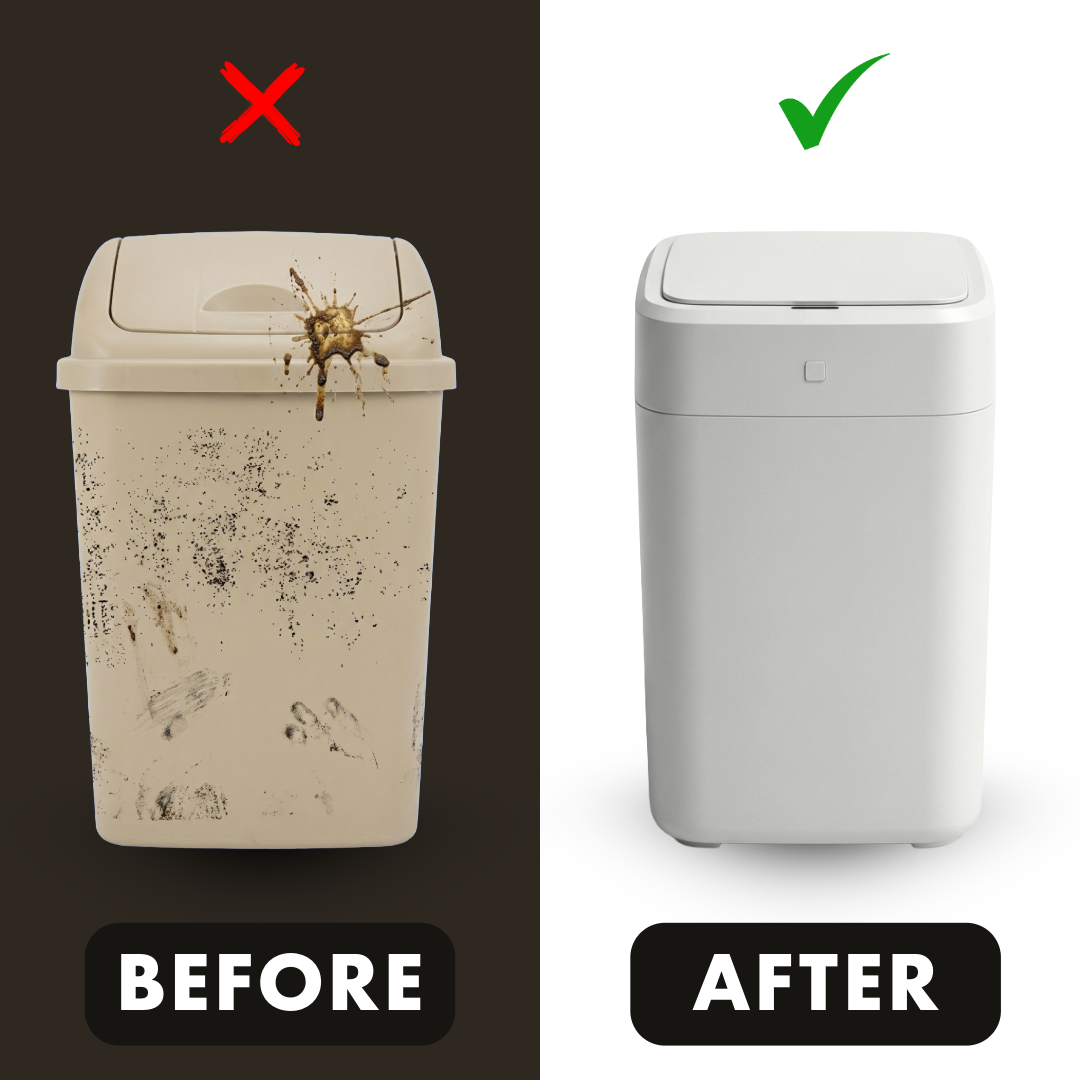 Nørbin™ Lite 17L: Auto-Seal & Bag Change Smart Trash Can Before and After Comparision