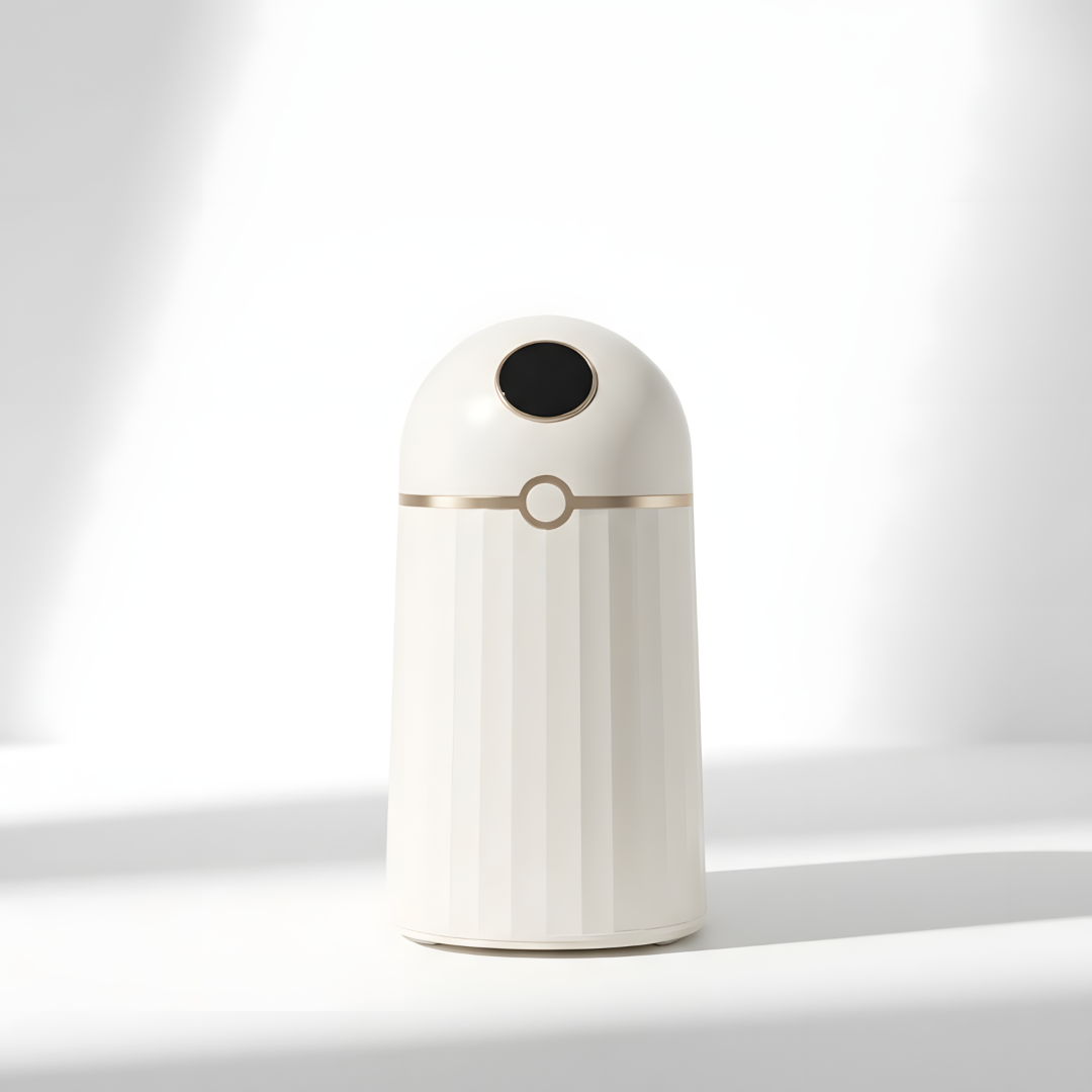 Nørbin Mini 10L smart trash bin cream front view - compact 10-liter touchless waste bin with sensor button