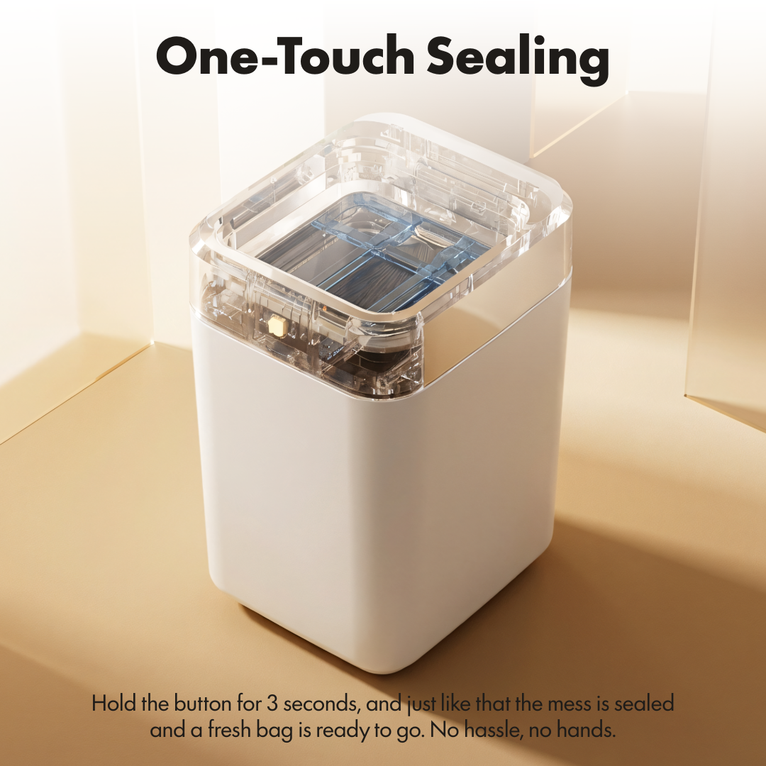 Nørbin NOIR one-touch sealing mechanism - transparent lid showing internal vacuum and compression system