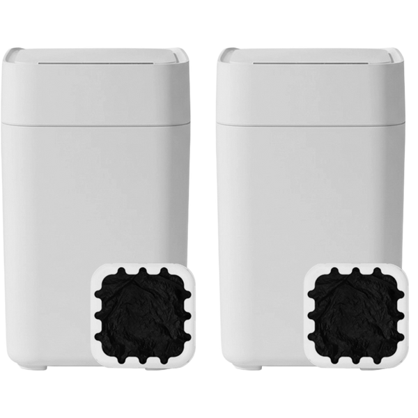 Nørbin NOIR 17L smart trash bin 2-pack bundle with refill rings - white touchless waste bins